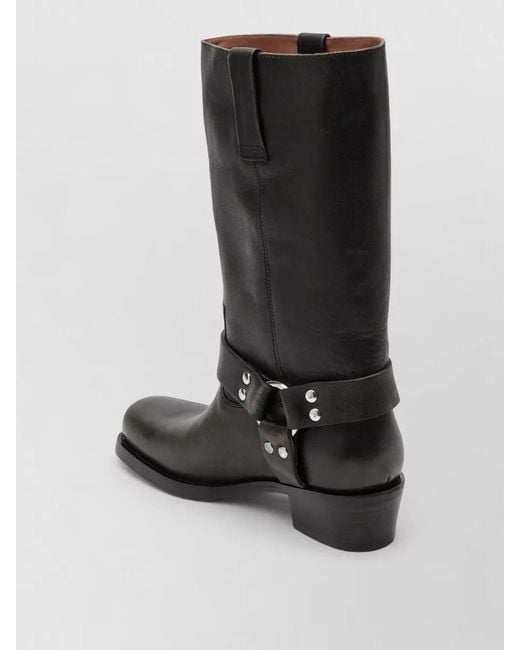 Paris Texas Black Mid Calf Boots Block Heel Square Toe