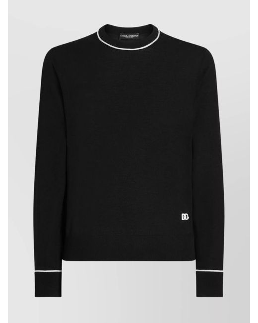 Dolce & Gabbana Black Virgin Wool Logo-Embroidered Crew-Neck Sweater for men