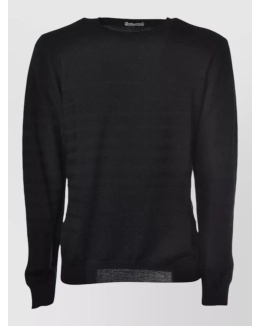 Paolo Pecora Black Lightweight Knit Sweater Ribbed Cuffs Hem Sheer for men