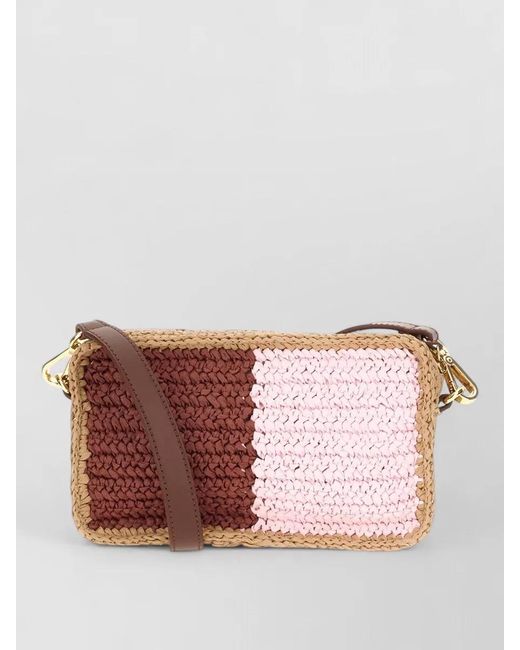 Marni Pink Raffia Crossbody Bag Rectangular Shape Strap