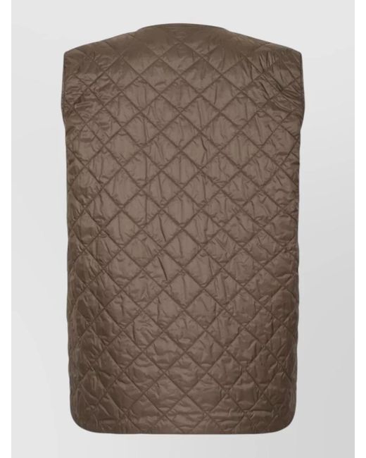 Max Mara Brown Quilted Vest Coat Long Sleeves Nylon Silk