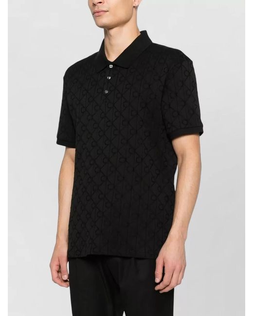 Calvin Klein Black Mercerized Jacquard Polo Shirt for men
