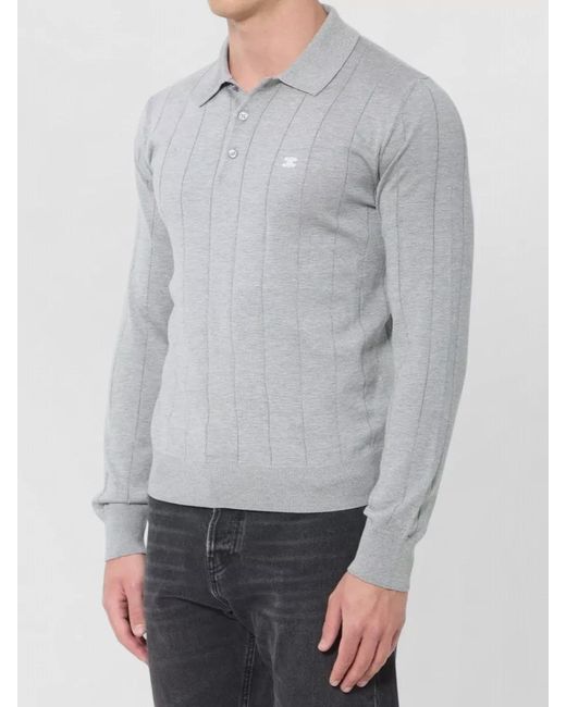 Céline Gray Silk Long-Sleeve Ribbed Regular-Fit Polo Shirt for men