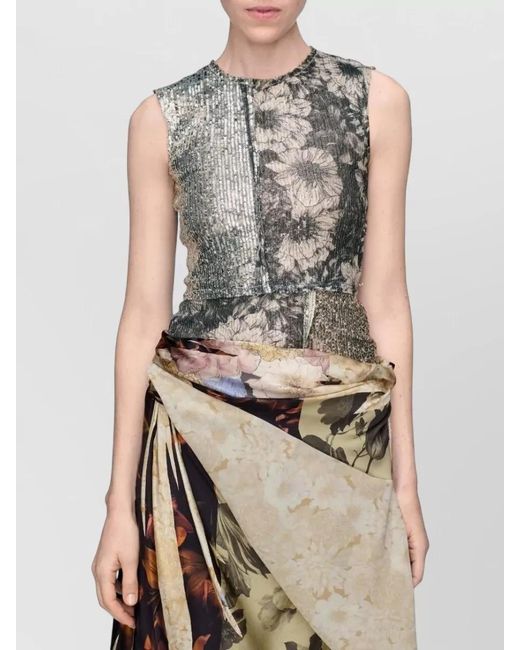 Maison Margiela Gray Sleeveless Dress Draped Skirt Sequin Floral