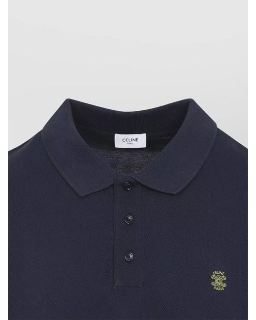 Céline Blue Polo Shirt Straight Fit Piqué Cotton Collar for men