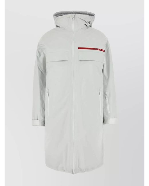 Prada Gray Nylon Hooded Puffer With Elasticated Cuffs