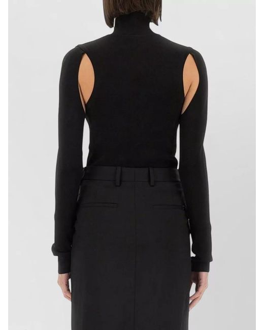 Helmut Lang Black Knit Top Slim Fit Turtleneck Cutout Shoulders