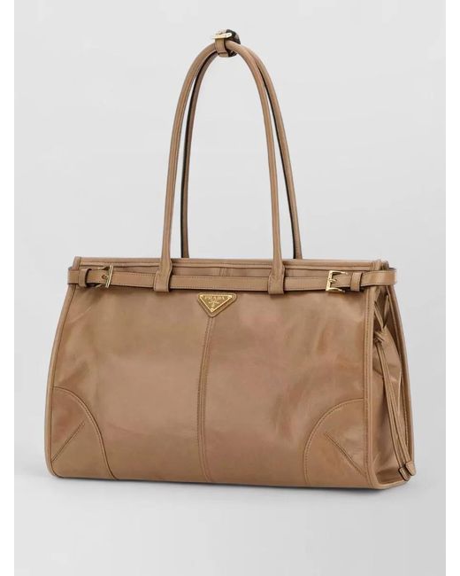 Prada Natural Large Bonnie Shoulder Tote Bag Double Handles