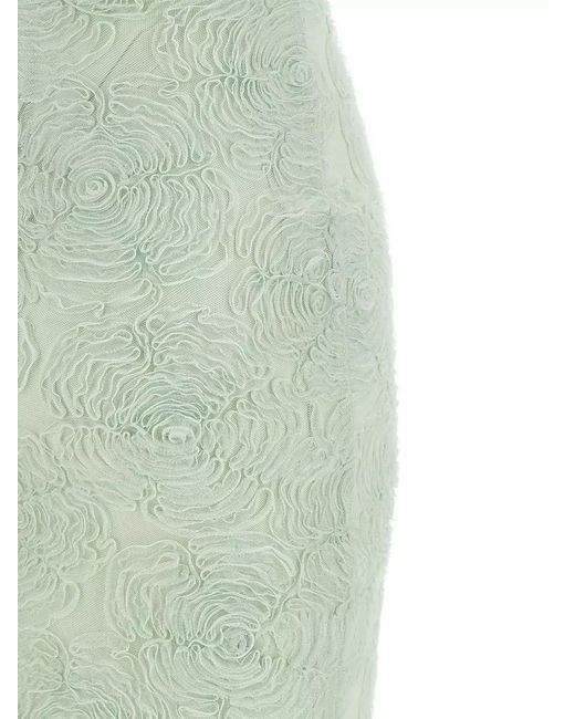 ROTATE BIRGER CHRISTENSEN Green Floral Mesh Midi Dress Flared Hem