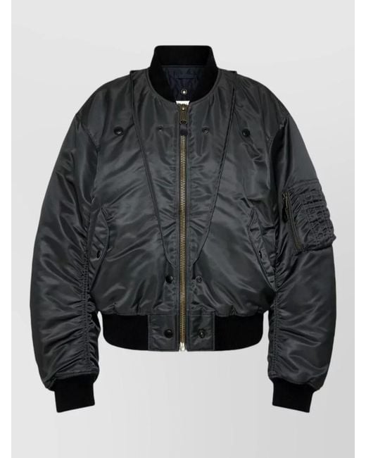 Maison Margiela Black Cropped Nylon Bomber Jacket Casual Style