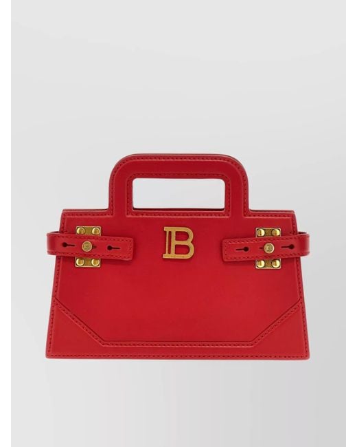 Balmain Red Small Handbag With Top Handle And Chain Strap