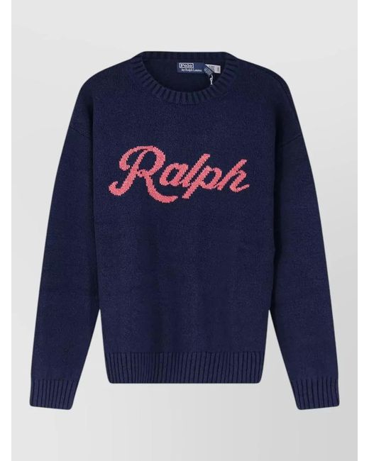 Polo Ralph Lauren Blue Intarsia Knit Logo Sweater for men