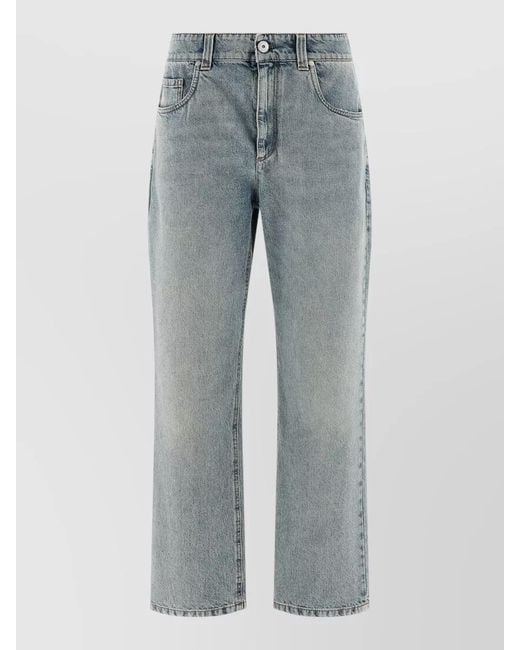 Brunello Cucinelli Gray Denim High-Rise Cropped Straight-Leg Jeans