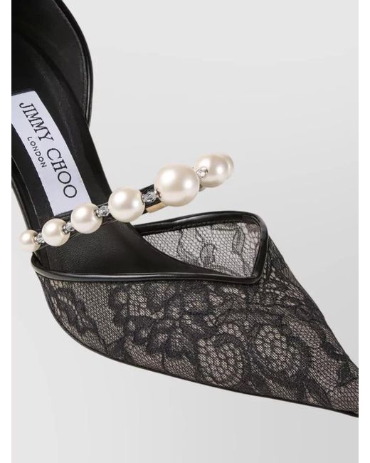 Jimmy Choo Black Lace Pearl Embellished Pointed-Toe Leather Pumps