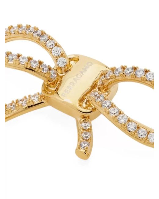 Ferragamo Metallic Crystal-Embellished Bow Brooch