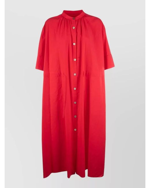 Paul Smith Red Short Sleeve Dress Pleated Back Slits
