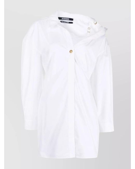 Jacquemus White Cotton Asymmetric-Neck Slim-Fit Mini Shirtdress
