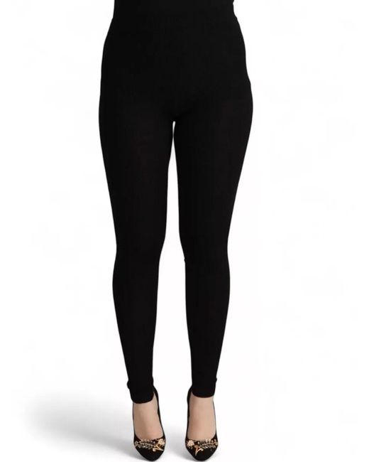 Dolce & Gabbana Black Cashmere Ribbed Slim-Fit Leggings