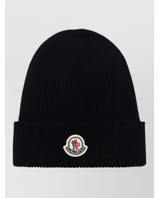 Moncler Black Ribbed Texture Knitted Hat Seasonal Accessory for men