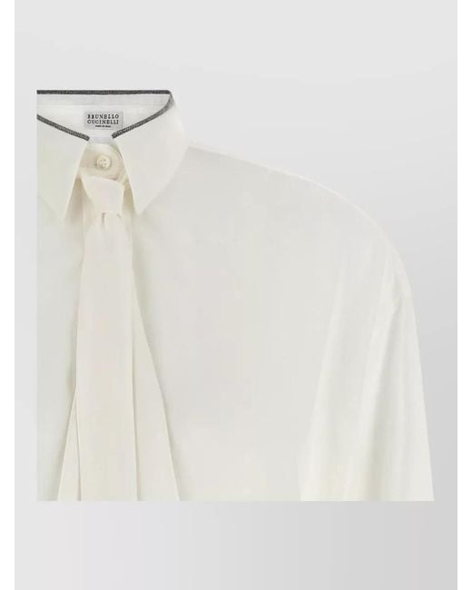 Brunello Cucinelli White Silk Shirt Shiny Collar Monile Detail