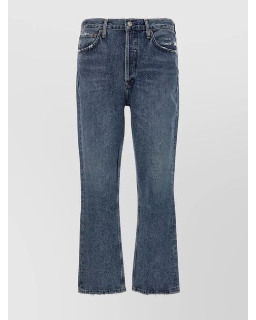 Agolde Blue Denim Cropped Straight-Leg Jeans