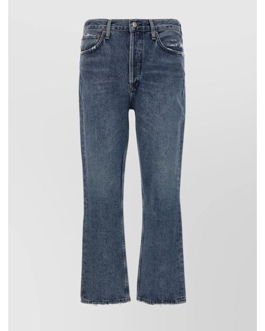 Agolde Blue Distressed Frayed Hem Five-Pocket Jeans