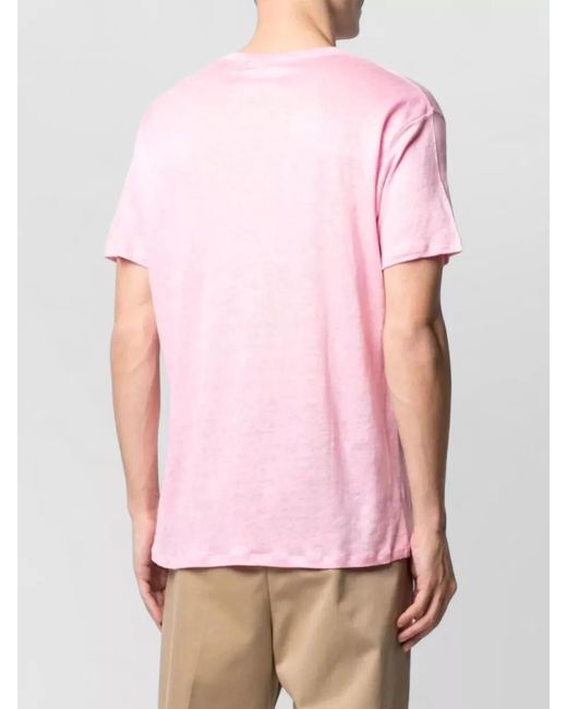 Mc2 Saint Barth Pink Linen Short Sleeve Sweater Chest Pocket for men