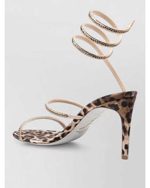 Rene Caovilla White Crystal-Embellished Leopard-Print Satin Sandals