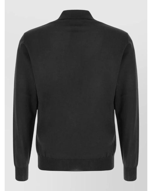 Valentino Garavani Gray Wool Polo Shirt Ribbed Cuffs Hem for men