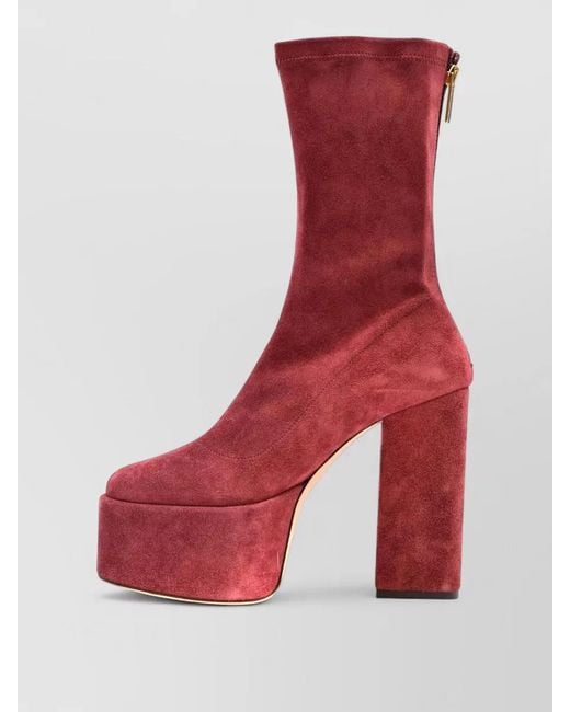 Paris Texas Red Suede Platform Ankle Boots Block Heel Round Toe