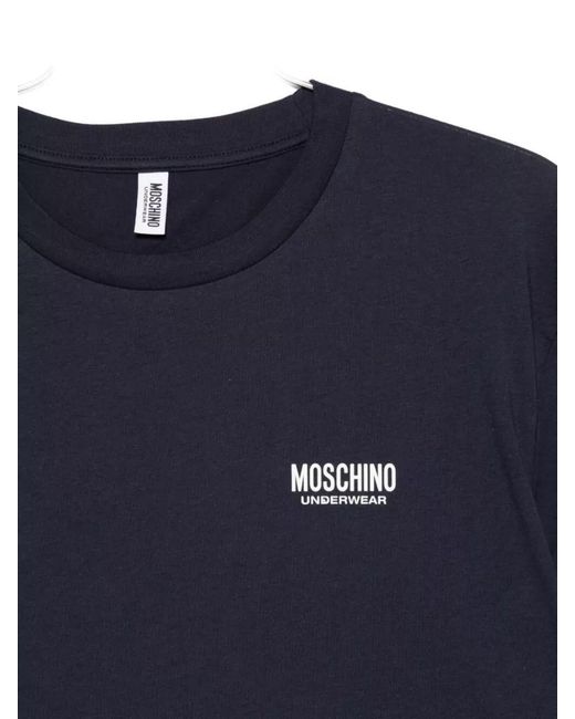 Moschino Blue Cotton Logo Print Short Sleeve T-Shirt for men