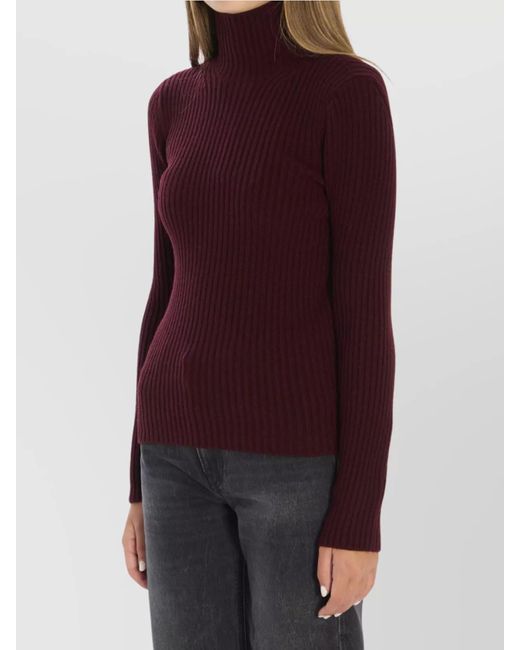 Max Mara Purple Cashmere Wool Ribbed Turtleneck Sweater