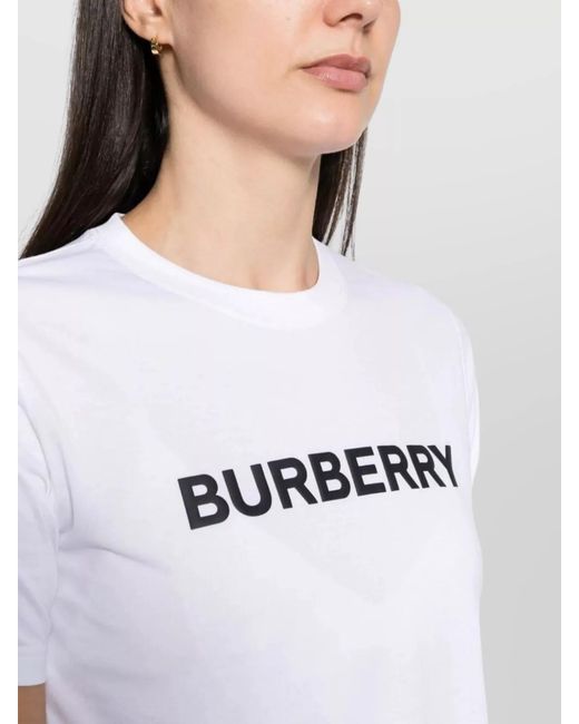 Burberry White Cotton Ribbed Crew-Neck Logo-Print T-Shirt