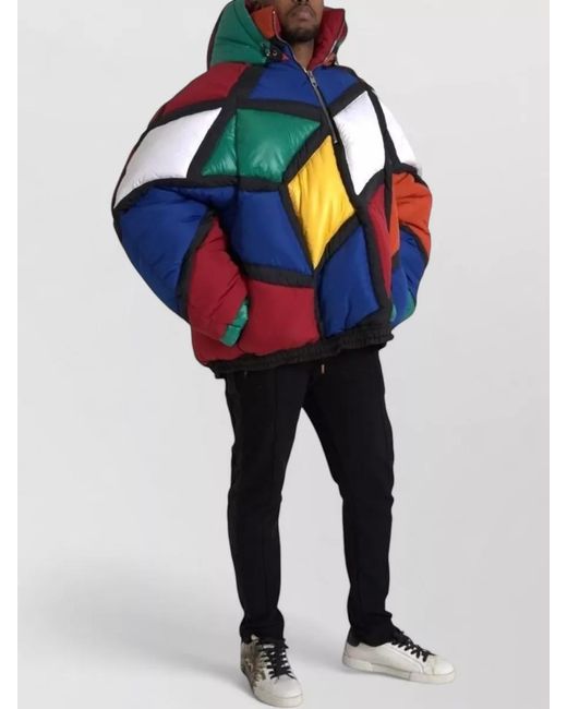 Dolce & Gabbana Blue Quilted Hooded Puffer Jacket for men