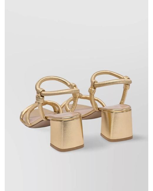 Gianvito Rossi Natural Metallic Block Heel Sandals With Knotted Detail