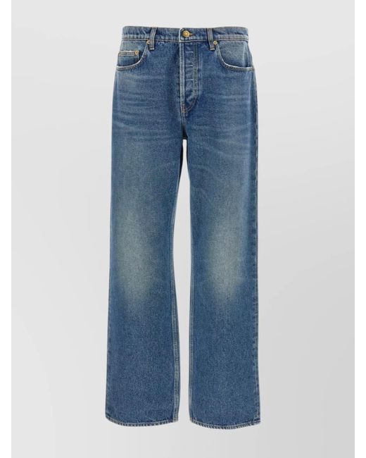 Golden Goose Deluxe Brand Blue Denim Trousers With Belt Loops And Contrast Stitching for men