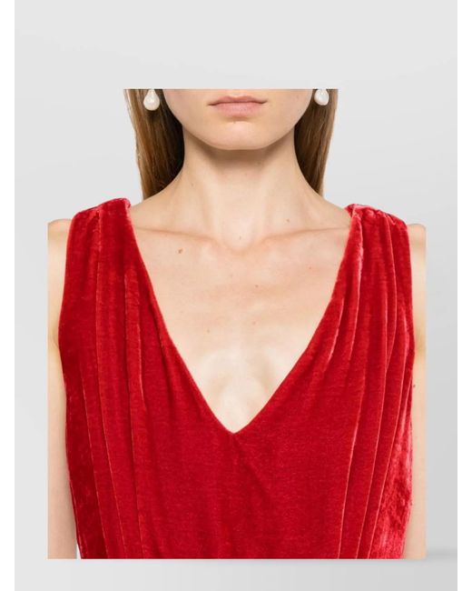 P.A.R.O.S.H. Red Silk Velvet Paneled V-Neck Sleeveless High-Low Maxi Dress