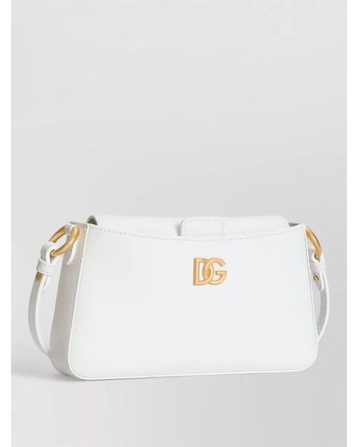 Dolce & Gabbana White Calfskin Phone Shoulder Bag Brass Detail