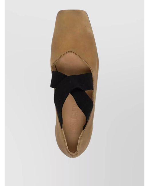 Uma Wang Brown Ballet Flats Calfskin Suede Crisscross Straps