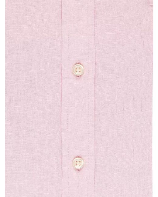 Ralph Lauren Pink Slim Fit Linen Shirt Button Down Collar for men