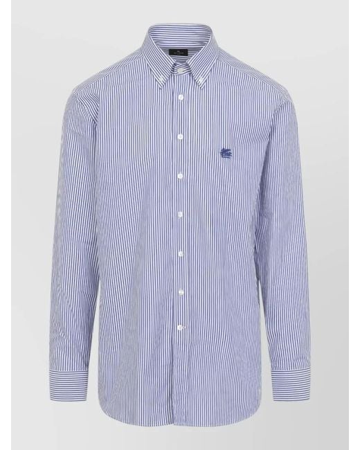 Etro Blue Roma Logo Shirt Long Sleeves Striped for men