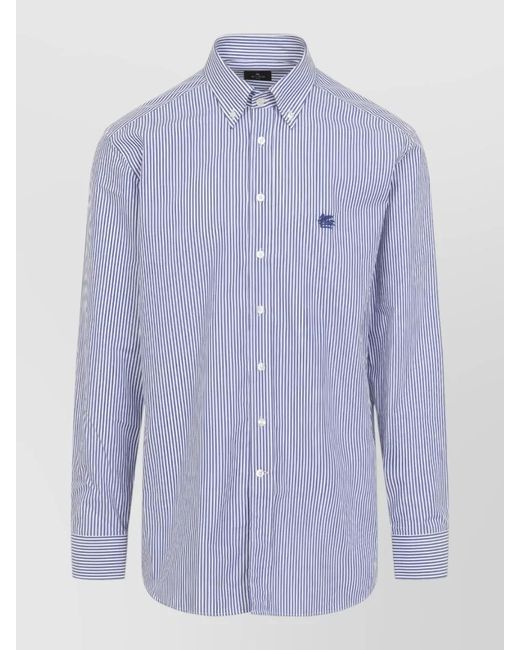 Etro Blue Striped Cotton Button-Down Shirt for men