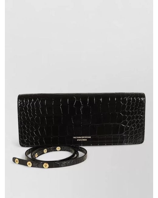 Victoria Beckham Black Dorian Crocodile Texture Rectangular Clutch Bag