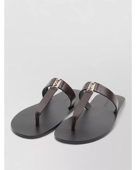 Saint Laurent Gray Leather Thong Sandals for men