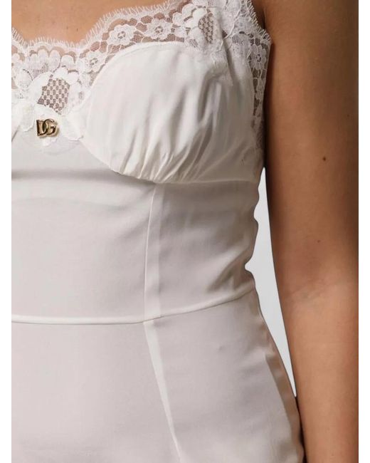 Dolce & Gabbana Natural Lace Dg Logo Silk Mini Dress Sleepwear