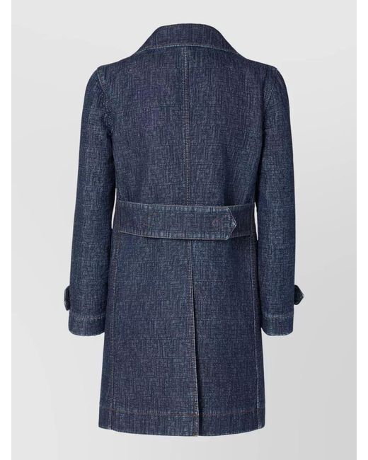 Fendi Blue Padded Denim Double Breasted Coat