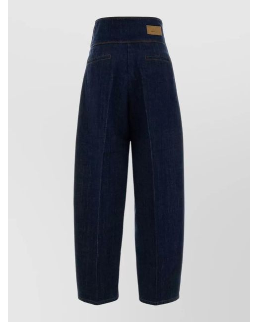 AMI Blue High Waist Denim Trousers Contrast Stitching