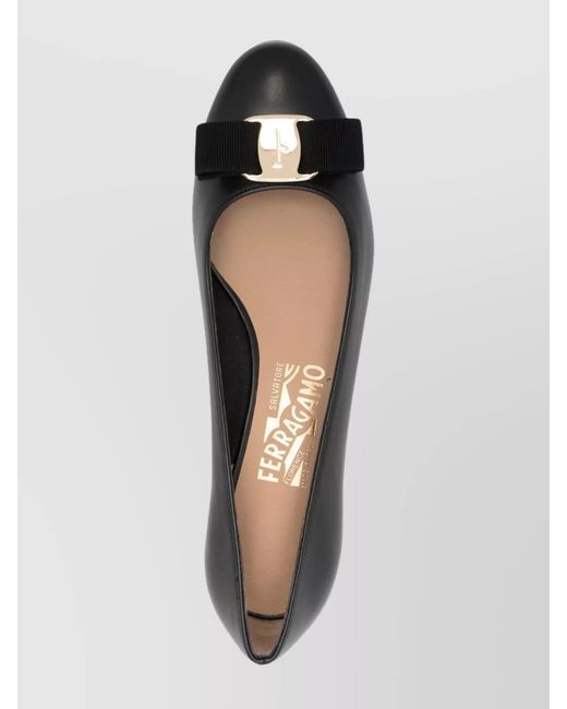 Ferragamo Black Leather Vara Pumps