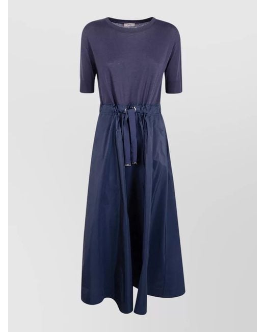Herno Blue Midlength Dress Drawstring Detail Elastic Waist
