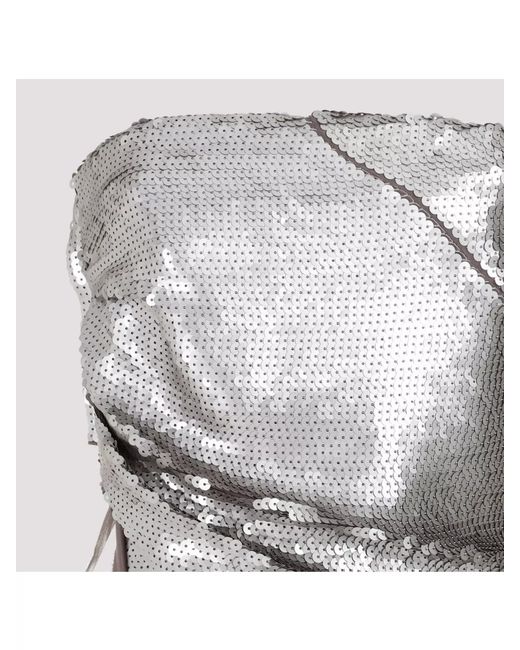 Rick Owens White Silk Strapless Sleeveless Draped Asymmetric Sequin Top